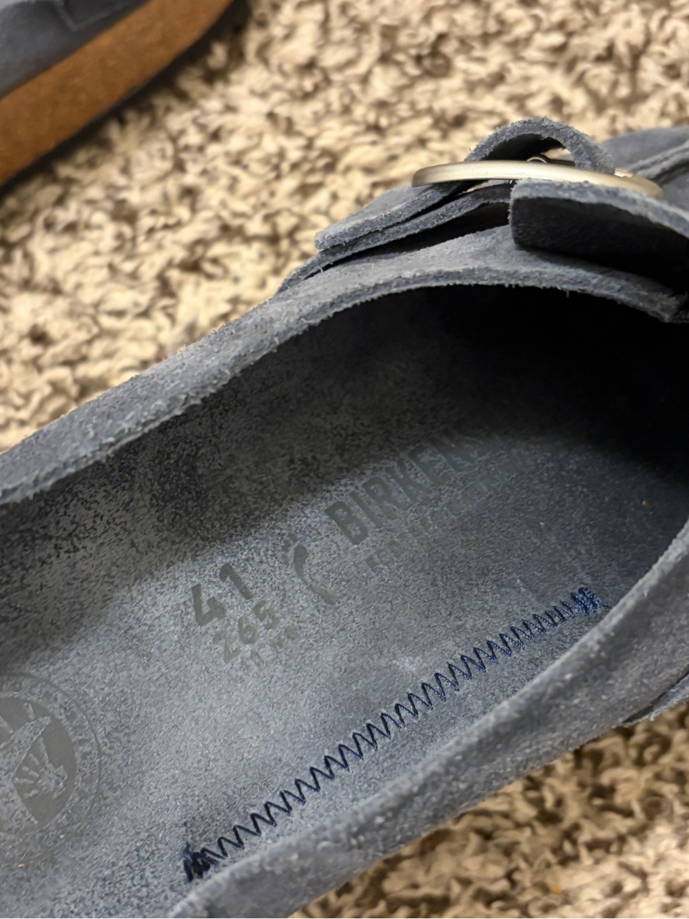 Birkenstock Women’s Blue Suede Slip-On Loafers with Buckle - Picture 3 of 7